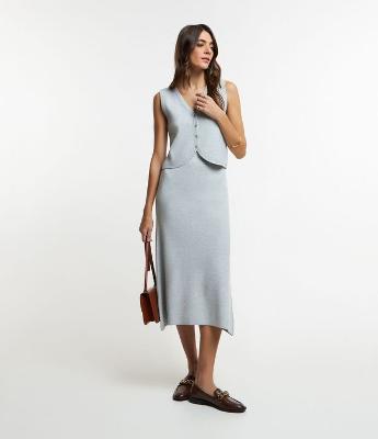 Saia Midi Evase em Viscose com Cós Elástico