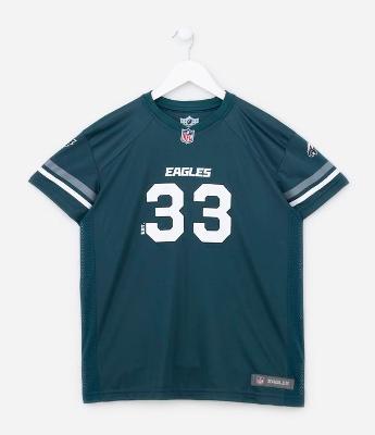 Camiseta Infantil com Estampa NFL Eagles 33 - Tam 5 a 14 Anos