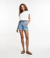 Short Baggy Cintura Alta em Jeans com Barra Dobrada - 1