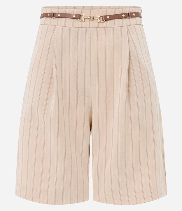 Bermuda Alongada Alfaiatada com Pregas e Estampa Risca de Giz - 2