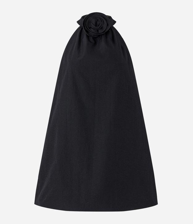 Vestido Balonê em Crepe com Aplicação de Flor na Gola - 1