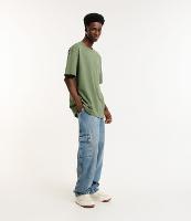 Calça Baggy em Jeans com Bolso Cargo Marmorizado e Lavagem Dirty - 1