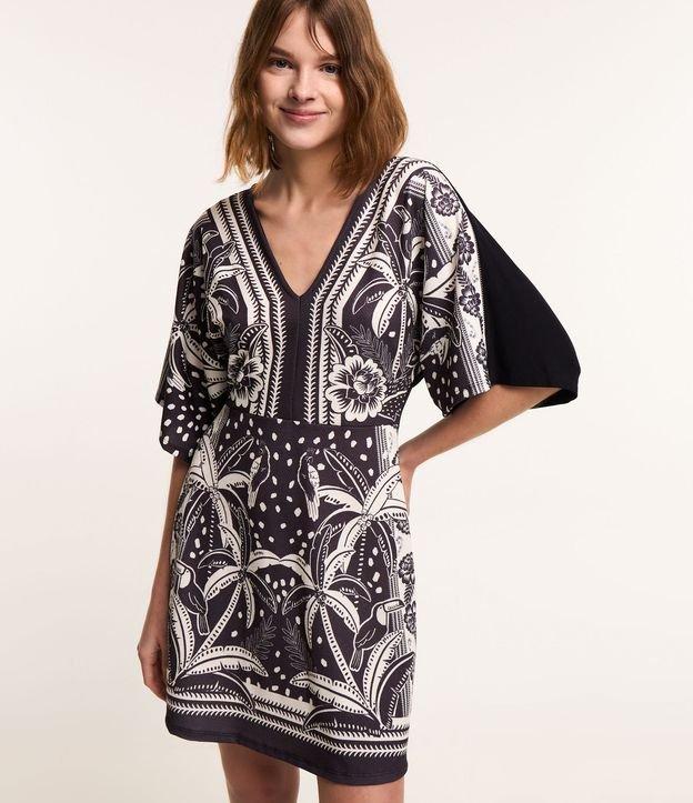 Vestido Curto Texturizado com Estampa Floral - 1