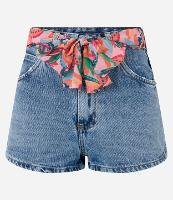 Short em Jeans com Cinto Lenço com Coqueiros Estampados - 2