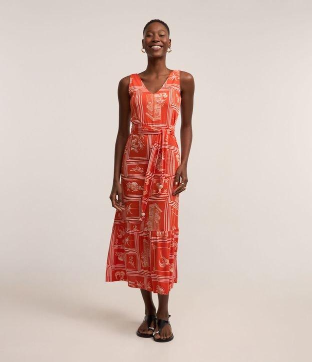 Vestido New Midi em Viscose com Amarração na Cintura - 1