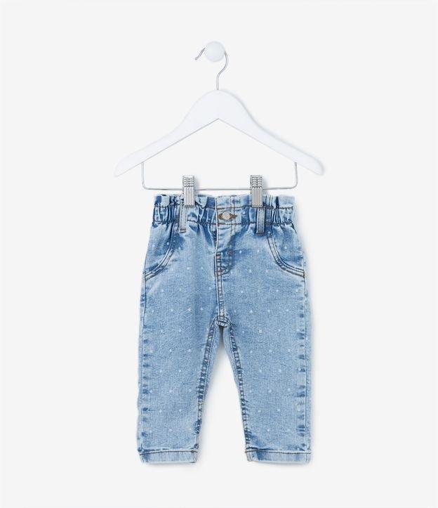 Calça Clochard Infantil em Jeans com Estampa em Poá - Tam 3 a 18 Meses - 1