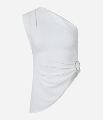 Blusa em Crepe com Ombro Só e Aviamento Orgânico na Lateral