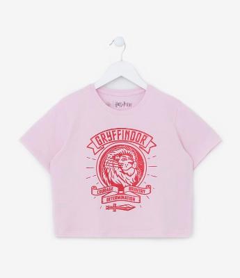 Camiseta Curta Infantil em Algodão com Estampa do Harry Potter - Tam 7 a 14 Anos