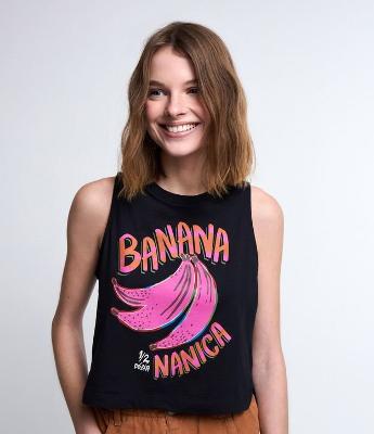 Blusa sem Manga em Algodão e Estampa Banana Nanica
