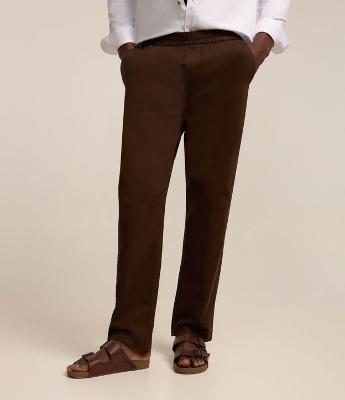 Calça Sarja com Cós Elástico e Textura Espinha de Peixe