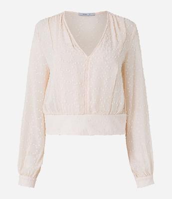 Blusa em Chiffon com Decote V e Texturas