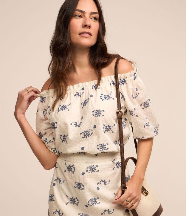 Blusa Ombro a Ombro em Laise com Estampa Boho - 2