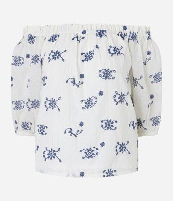 Blusa Ombro a Ombro em Laise com Estampa Boho