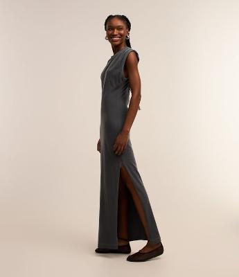 Vestido New Midi em Algodão Estonado com Fenda Lateral