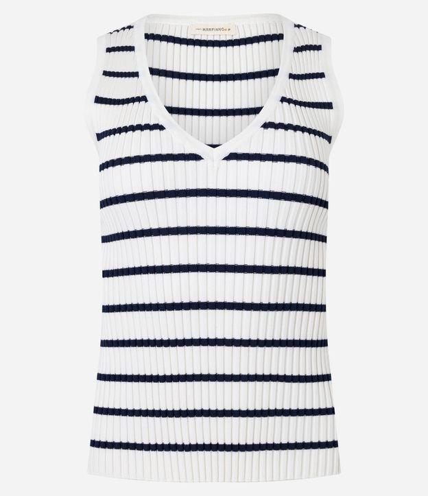 Blusa Listrada em Tricô com Decote V - 1