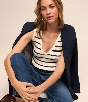 Blusa Listrada em Tricô com Decote V - 2