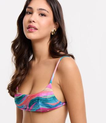 Biquíni Top Camisetinha em Microfibra com Estampa Manchas