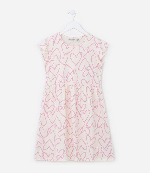 Vestido Infantil com Babadinho e Estampa de Corações - Tam 5 a 14 Anos - 1