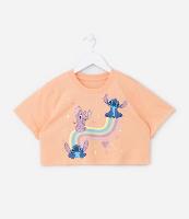 Camiseta Cropped Infantil com Estampa do Stitch e Angel - Tam 5 a 14 Anos - 1