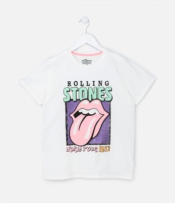 Camiseta Infantil em Algodão com Estampa dos Rolling Stones - Tam 5 a 14 Anos