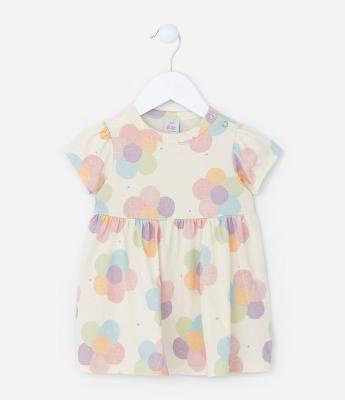 Vestido Infantil em Algodão com Estampa de Florzinhas - Tam 0 a 18 meses