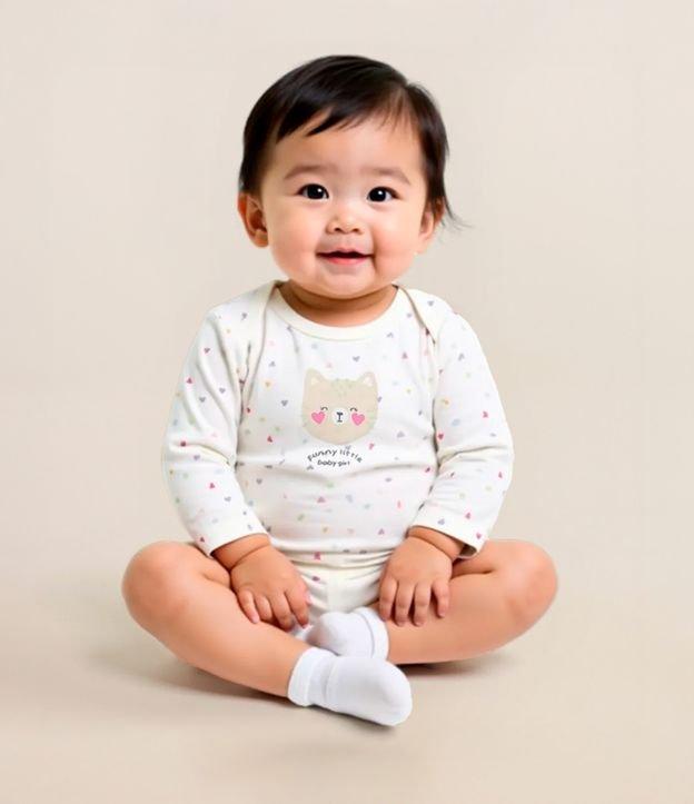 Body Infantil com Estampa de Gatinha com Corações - Tam RN a 18 meses - 2