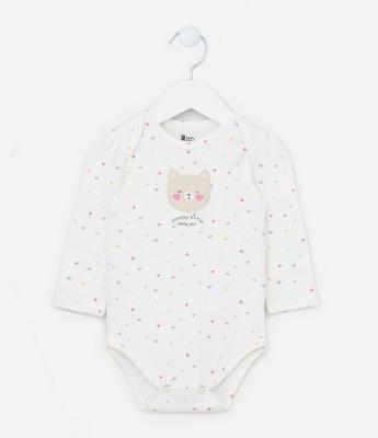 Body Infantil com Estampa de Gatinha com Corações - Tam RN a 18 meses