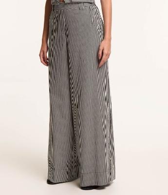 Calça Pantalona em Tricoline com Listras em Fio Tinto