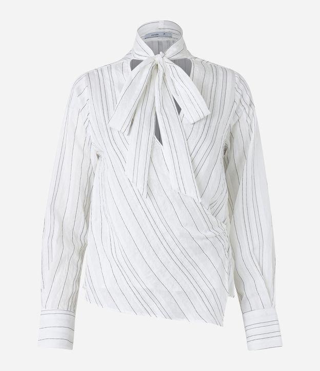 Blusa em Crepe com Amarração na Gola e Estampa Listrada - 1