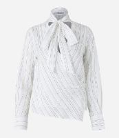 Blusa em Crepe com Amarração na Gola e Estampa Listrada - 1