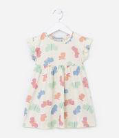 Vestido Infantil em Algodão com Babadinhos e Estampa Borboletas - Tam 1 a 5 Anos - 1