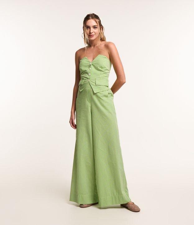 Blusa Cropped em Tricoline Listrado com Lastex nas Costas - 1