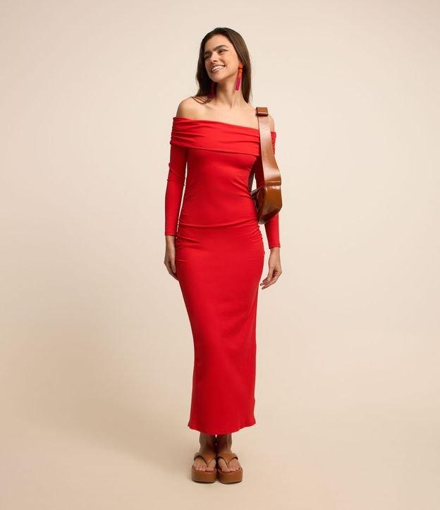 Vestido Midi em Microfibra Ombro a Ombro e Pala Virada - 2