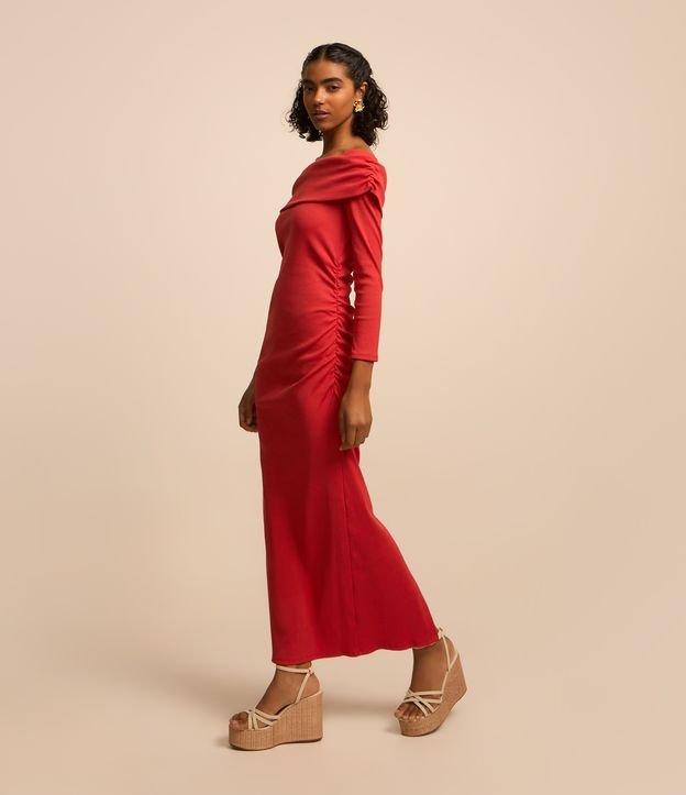 Vestido Midi em Microfibra Ombro a Ombro e Pala Virada - 3