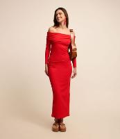 Vestido Midi em Microfibra Ombro a Ombro e Pala Virada - 2