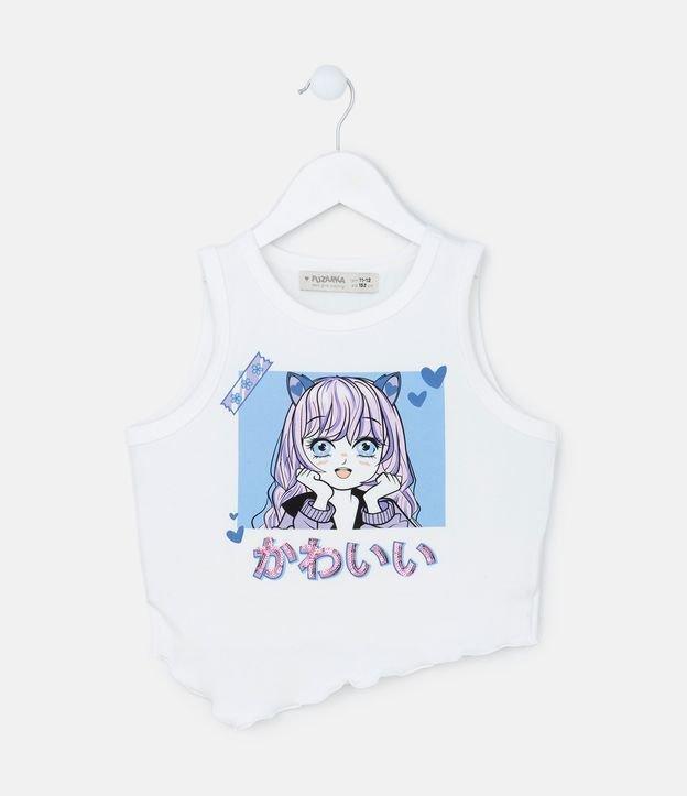 Regata Infantil com Estampa de Anime e Barra Assimétrica - Tam 7 a 14 Anos - 1
