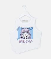 Regata Infantil com Estampa de Anime e Barra Assimétrica - Tam 7 a 14 Anos - 1