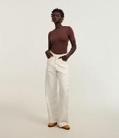 Calça WIde Leg Cintura Alta em Sarja com Recorte Transversal - 2