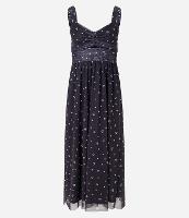 Vestido Midi em Tule com Detalhe Franzido e Estampa Poá e Flores - 1