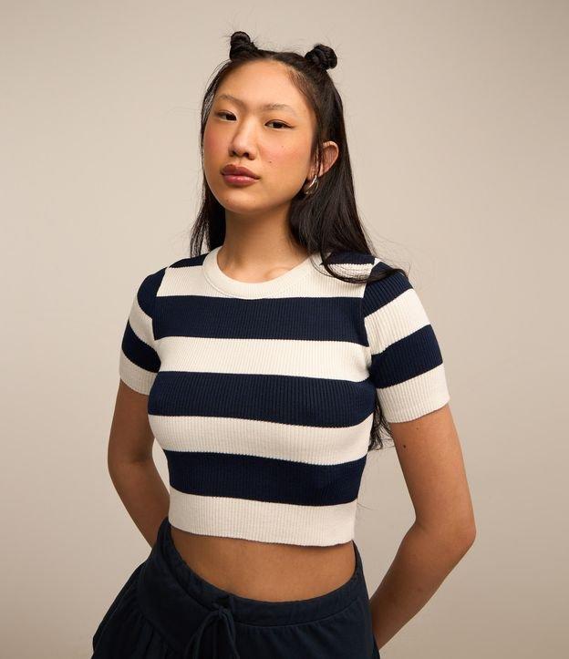 Blusa em Tricô com Listras Largas e Mangas Curtas - 2