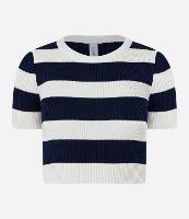 Blusa em Tricô com Listras Largas e Mangas Curtas - 1