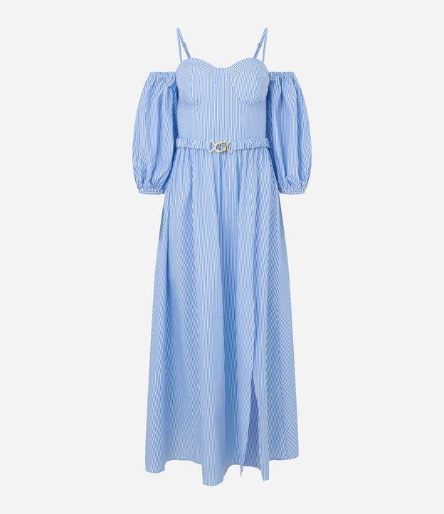 Vestido Midi em Tricoline com Decote Ombro a Ombro e Cinto - 1