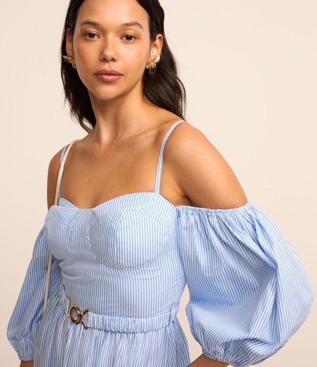 Vestido Midi em Tricoline com Decote Ombro a Ombro e Cinto - 2