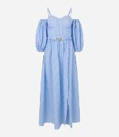 Vestido Midi em Tricoline com Decote Ombro a Ombro e Cinto - 1