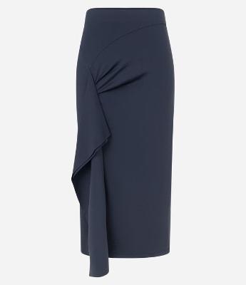 Saia Midi em Poliamida com Detalhe Drapeado e Pontas