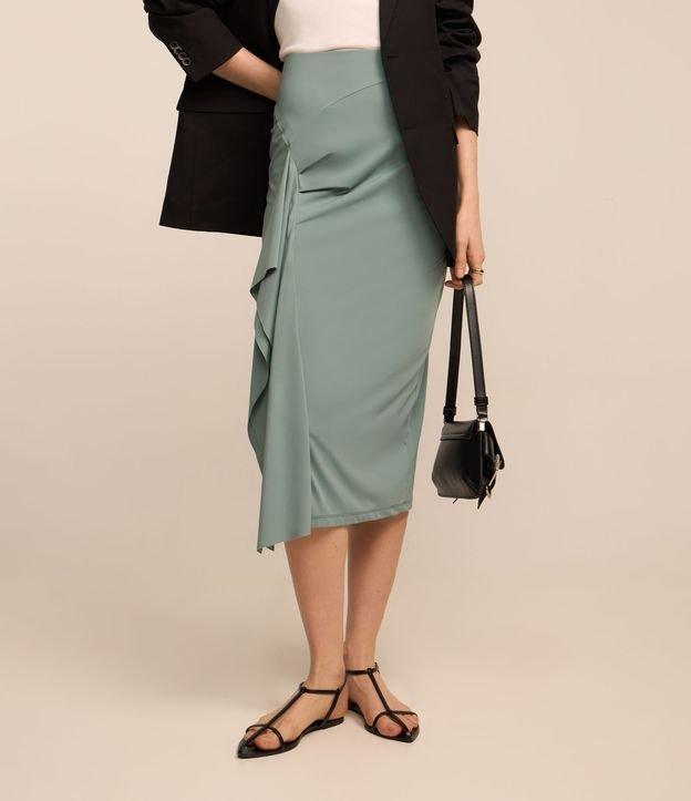 Saia Midi em Poliamida com Detalhe Drapeado e Pontas - 2