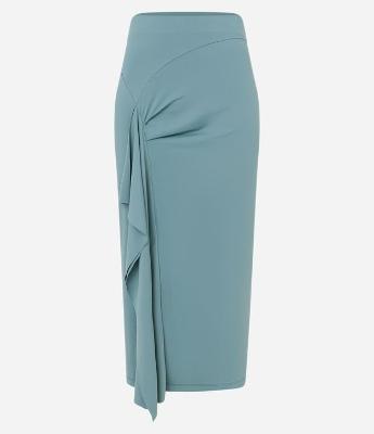 Saia Midi em Poliamida com Detalhe Drapeado e Pontas