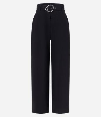 Calça Wide Leg em Viscose com Cinto Fivela