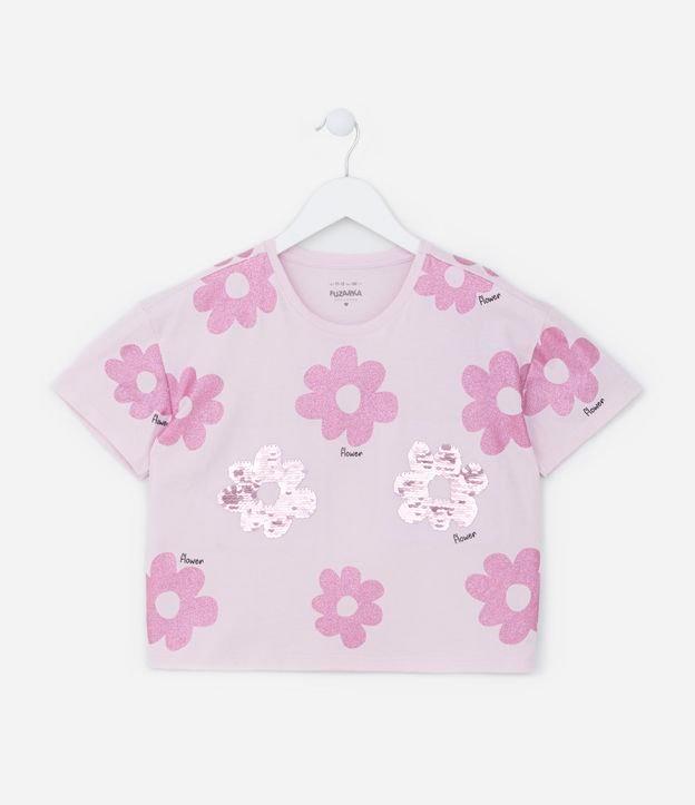 Blusa Cropped Infantil com Estampa Floral Bold com Paetês - Tam 5 a 14 Anos - 1