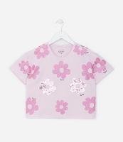 Blusa Cropped Infantil com Estampa Floral Bold com Paetês - Tam 5 a 14 Anos - 1